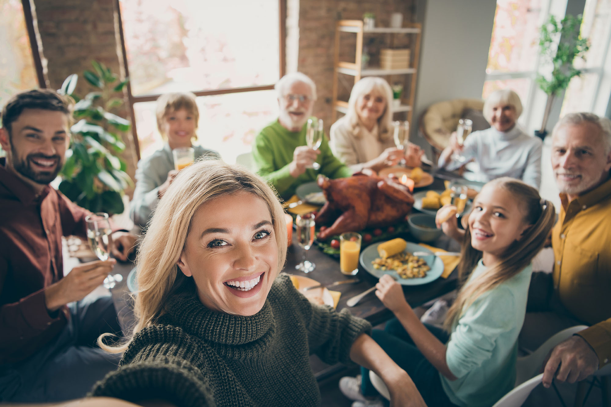 Happy family having lunch together